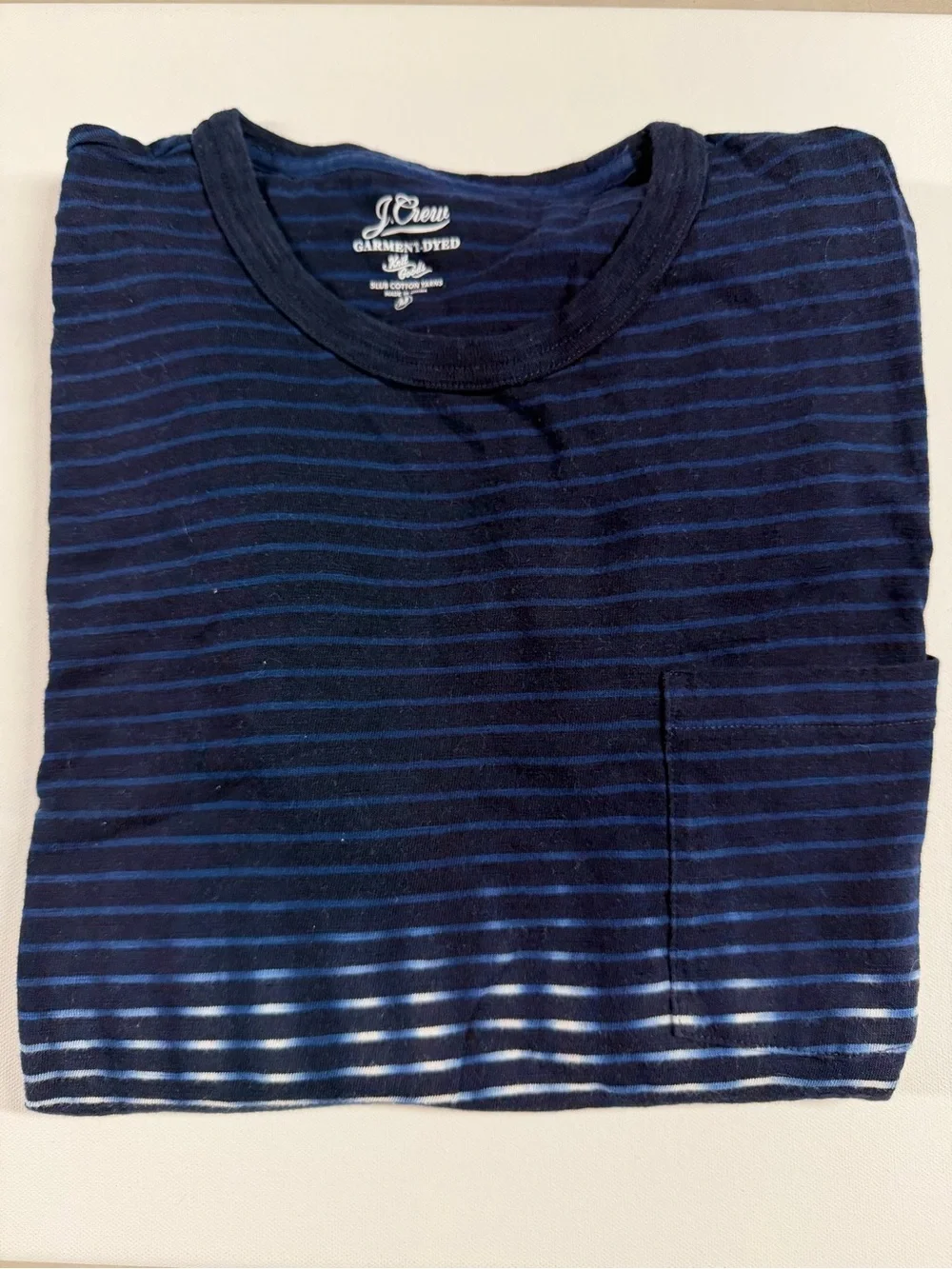 J. Crew Navy and Blue Striped Crewneck Pocket Tee